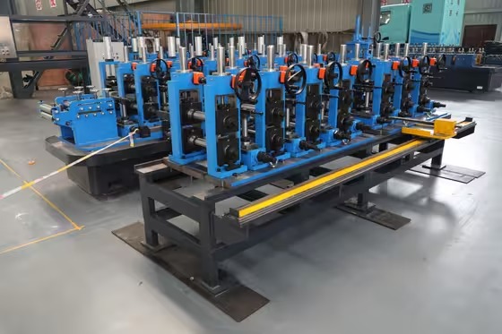 Blue construction tube mill forming section in the Zhongyue workshop
