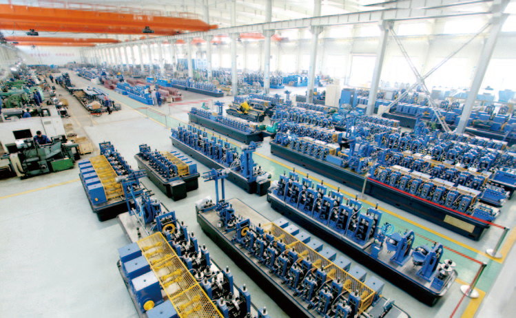 ERW tube mill line manufacturer workshop with steel pipe making machine